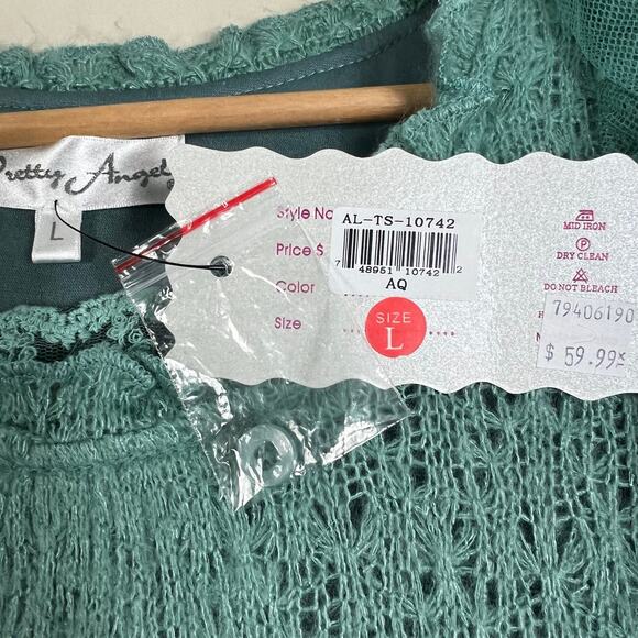 NWT Pretty Angel Mini Dress Womens L Teal Blue Fuzzy Knit Asymmetric Ruffle - Picture 5 of 6